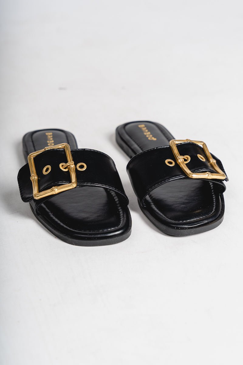 Tip gold buckle sandal black