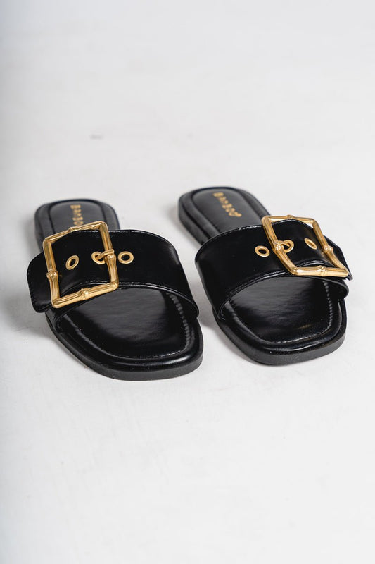 Tip gold buckle sandal black