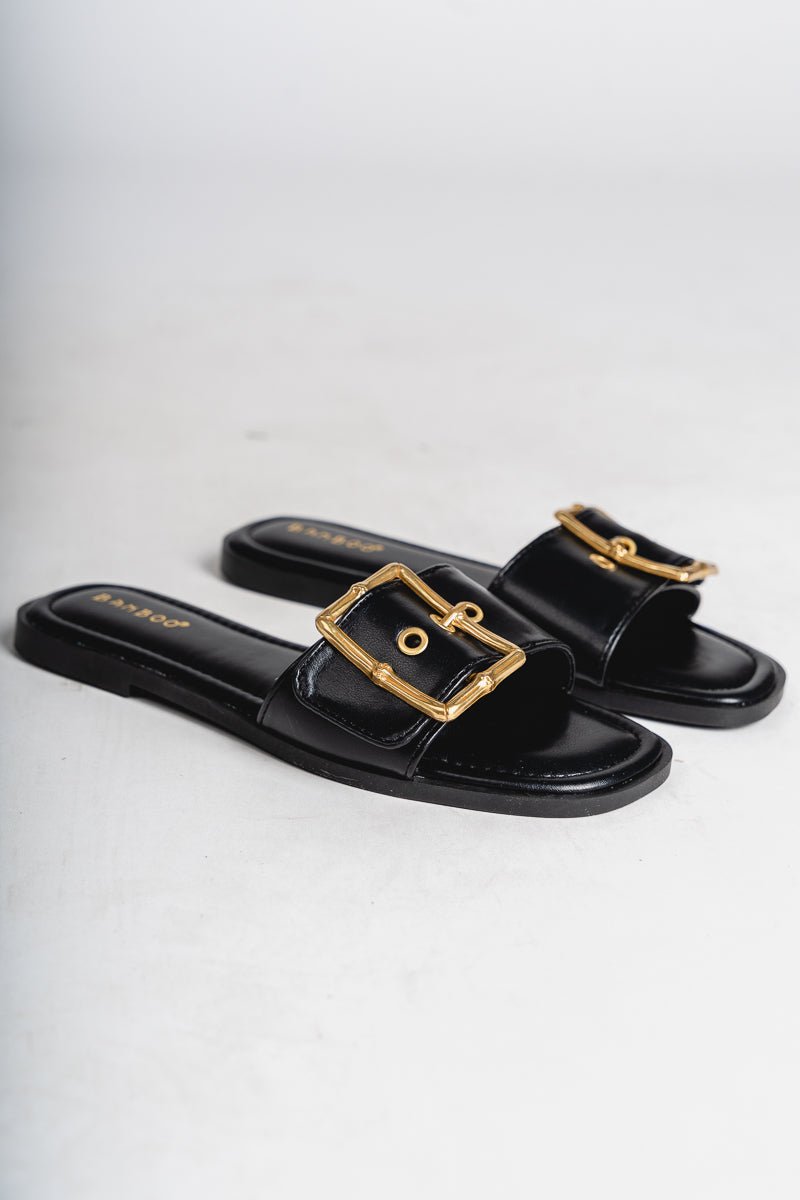 Tip gold buckle sandal black