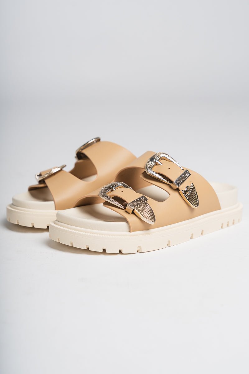 Double buckle sandal natural
