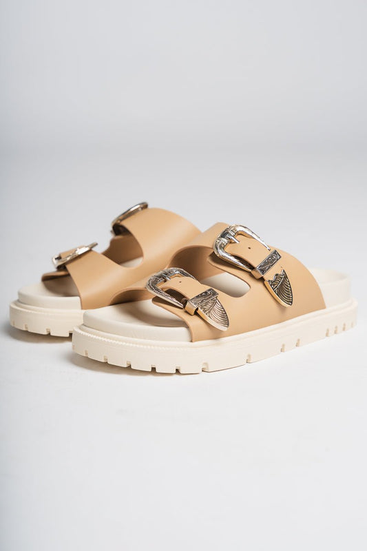 Double buckle sandal natural