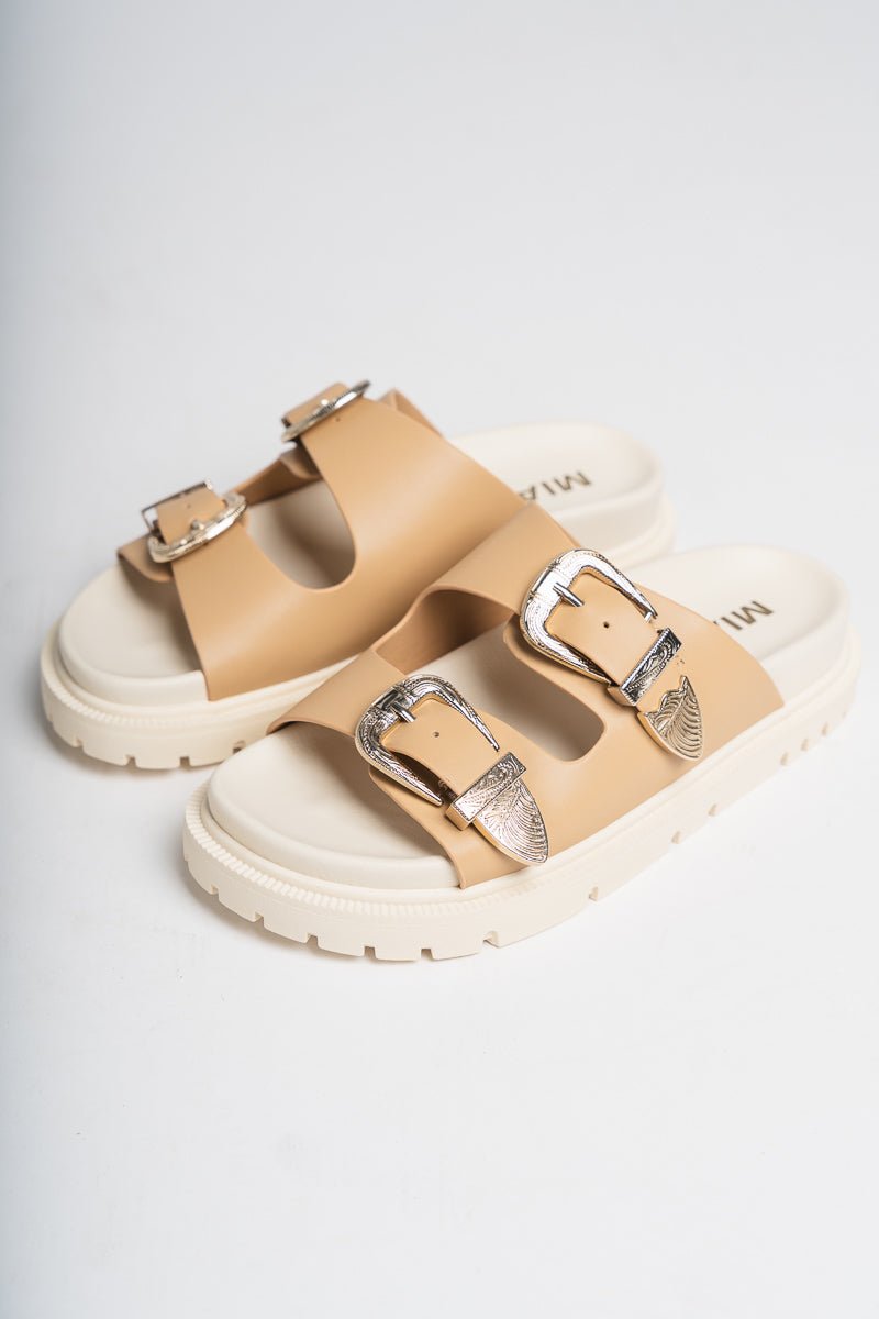Double buckle sandal natural