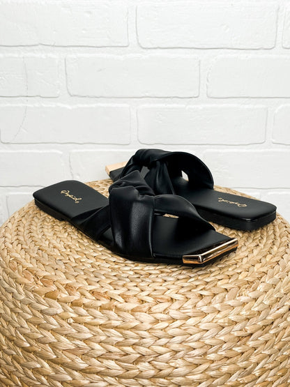 Aster ruched cross sandal black