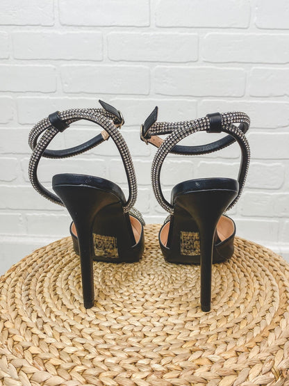 Show rhinestone ankle strap heel black