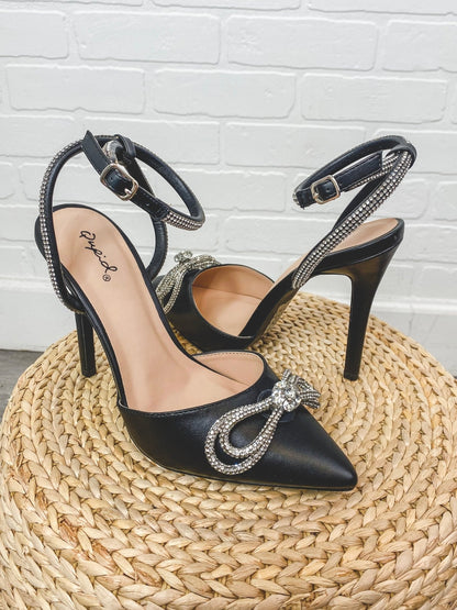 Show rhinestone ankle strap heel black
