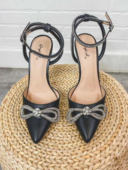 Show rhinestone ankle strap heel black