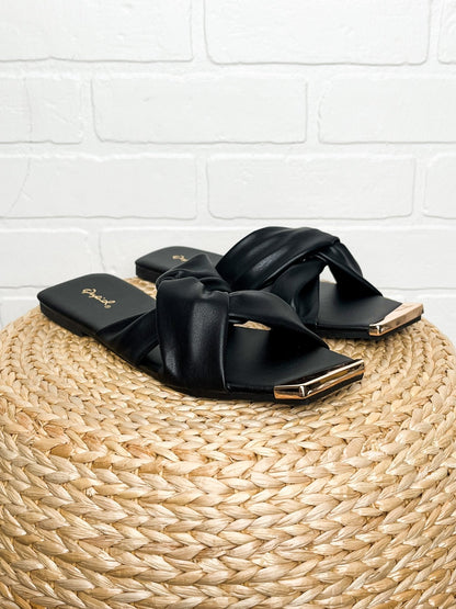 Aster ruched cross sandal black